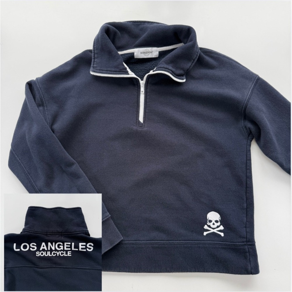 SOULCYCLE Los Angeles 1/4 Zip Pullover Sweatshirt Womens Small Blue Crossbones